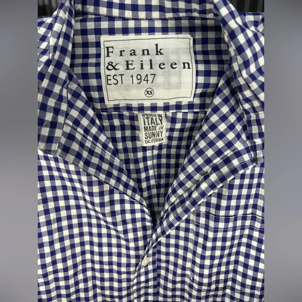 Women’s Frank & Eileen Blue White Plaid Long Sleeve Button Blouse Designer XS - Picture 3 of 4